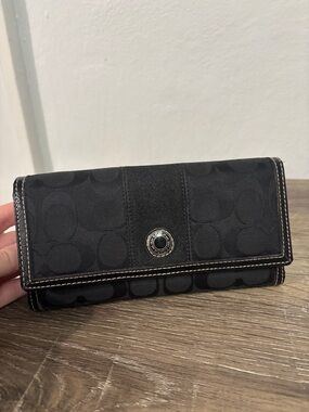 Coach Black Signature Canvas Wallet with Silver Button